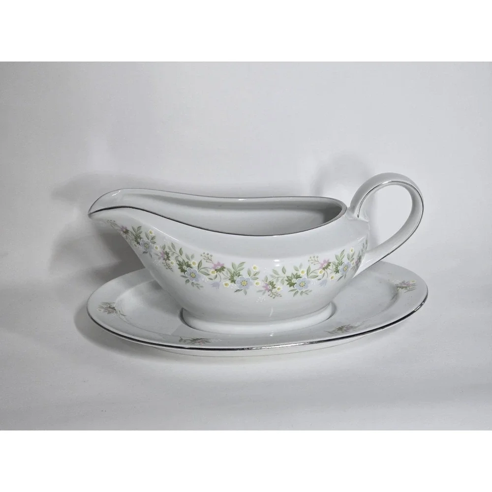 Vintage Johann Haviland Bavaria Germany Gravy Boat Floral Platinum
